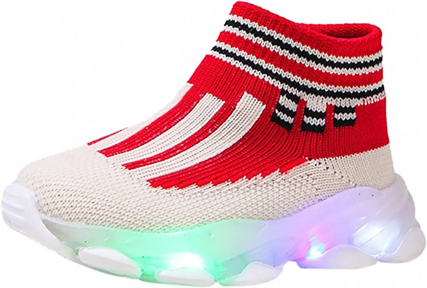 KONFA Fashion Trainers LED Breathable Stretch Fabric Sneaker for 1-6 Years Little Kids Toddler Baby Girls Boys Light Up Crib Shoes