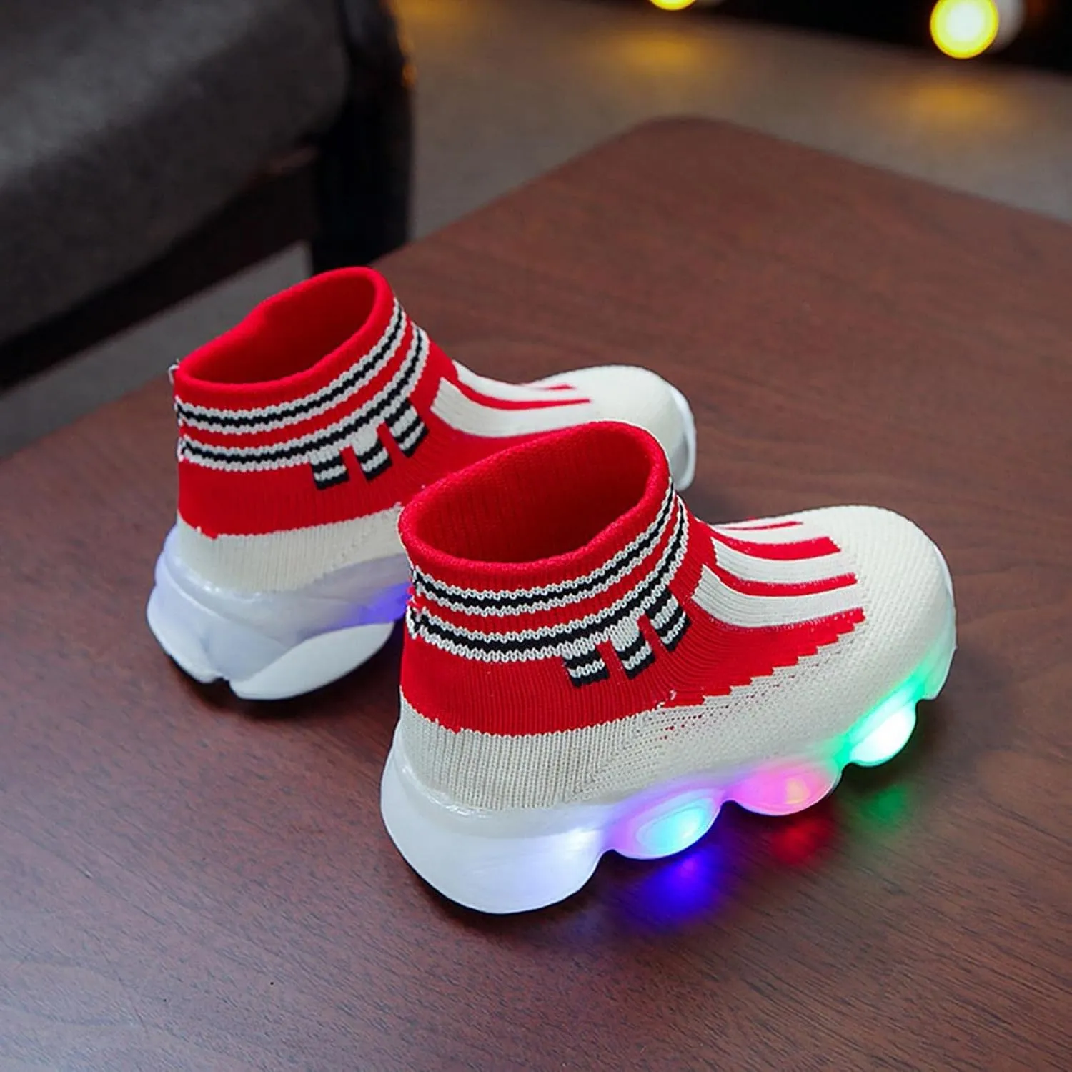 KONFA Fashion Trainers LED Breathable Stretch Fabric Sneaker for 1-6 Years Little Kids Toddler Baby Girls Boys Light Up Crib Shoes