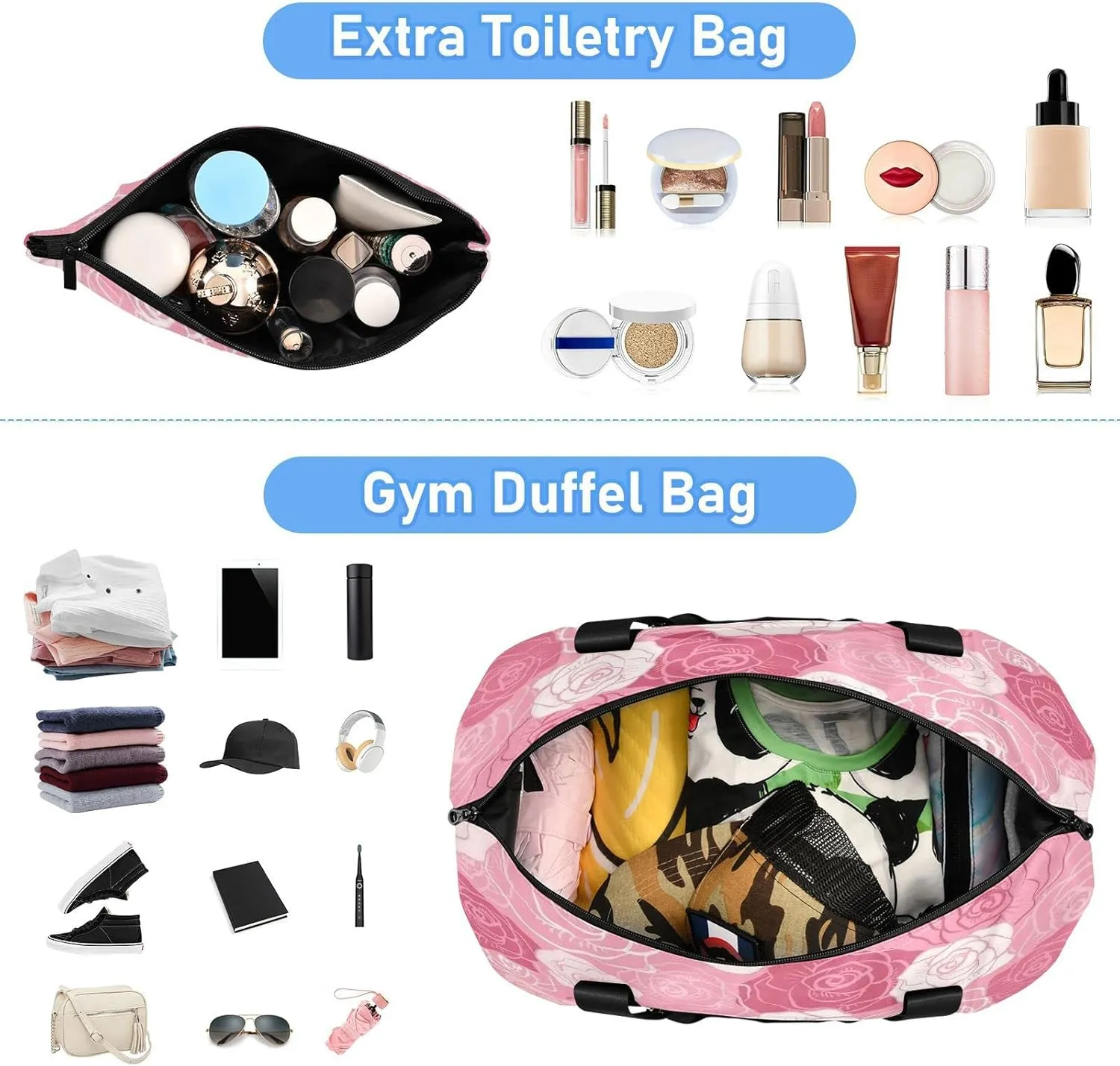 Large Gym Bag Flower Print Sports Travel Duffel Bag,Weekender Overnight Bag with Wet Pocket and Shoes Compartment for Women Girls Travel, Gym, Yoga, School