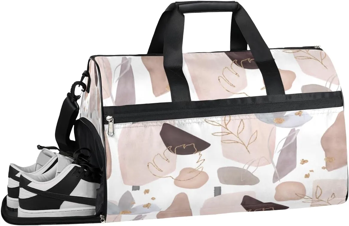 Leaf Flower Stone Sports Gym Bag with Wet Pocket & Shoes Compartment Waterproof Workout Duffel Bag for Women and Men Weekender Overnight Duffle Bag Travel Carry-on Tote