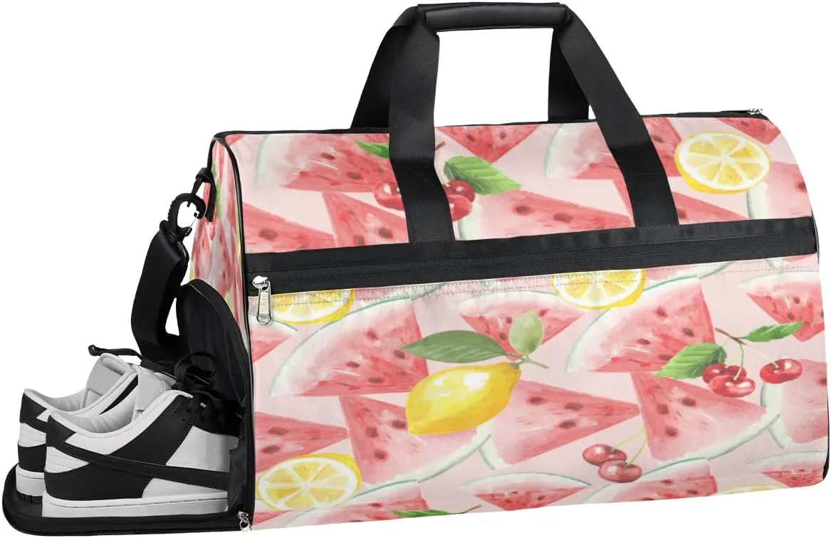 Leaves Watermelon Lemon Sports Gym Bag with Wet Pocket & Shoes Compartment Waterproof Workout Duffel Bag for Women and Men Weekender Overnight Duffle Bag Travel Carry-on Tote