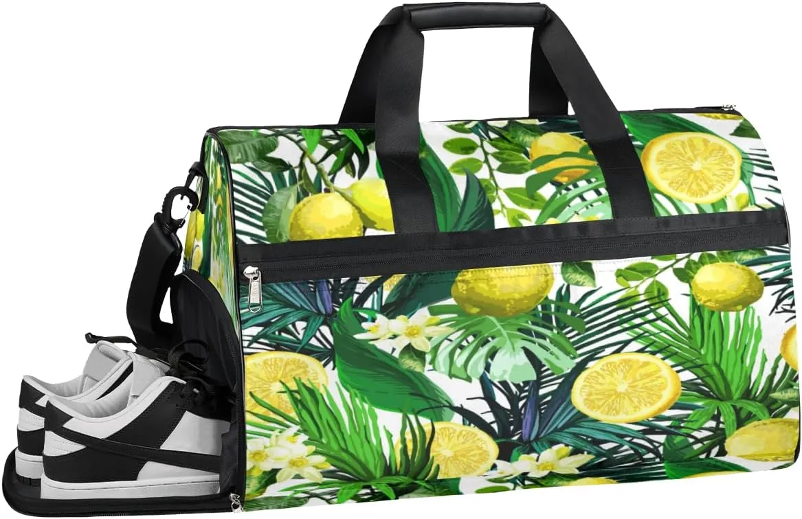 Lemon Tropical Sports Gym Bag with Wet Pocket & Shoes Compartment Waterproof Workout Duffel Bag for Women and Men Weekender Overnight Duffle Bag Travel Carry-on Tote