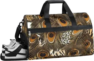 Leopard Peacock Sports Gym Bag with Wet Pocket & Shoes Compartment Waterproof Workout Duffel Bag for Women and Men Weekender Overnight Duffle Bag Travel Carry-on Tote
