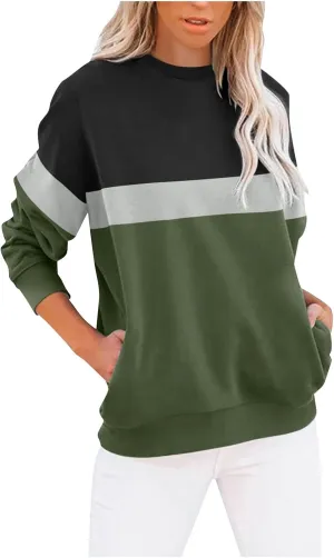 Long Sleeve Oversized Color Pullover Sweatshirts For Women Winter Crew Neck Long Sleeve Tunic Teen Tops Clothes