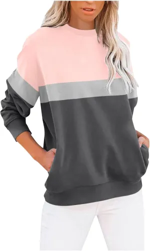 Long Sleeve Oversized Color Pullover Sweatshirts For Women Winter Crew Neck Long Sleeve Tunic Teen Tops Clothes