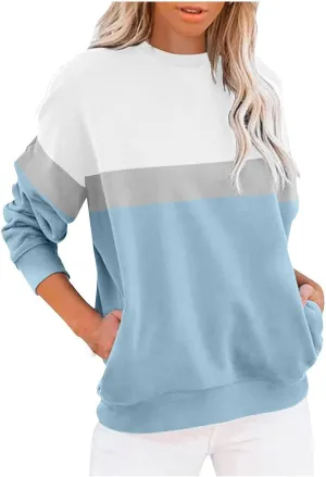 Long Sleeve Oversized Color Pullover Sweatshirts For Women Winter Crew Neck Long Sleeve Tunic Teen Tops Clothes