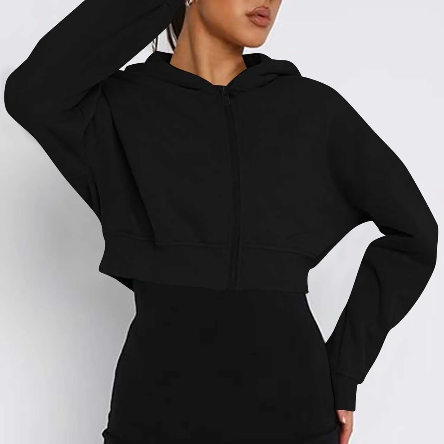 Long Sleeve Oversized Half Zipper Cropped Sweatshirts for Women Winter V Neck Pullover Tunic Teen Tops Clothes
