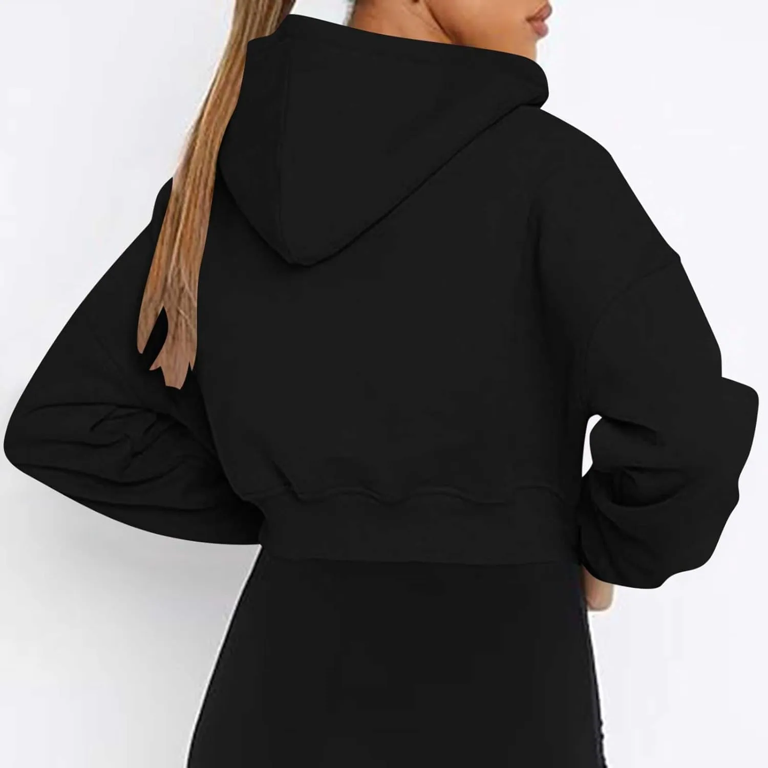 Long Sleeve Oversized Half Zipper Cropped Sweatshirts for Women Winter V Neck Pullover Tunic Teen Tops Clothes