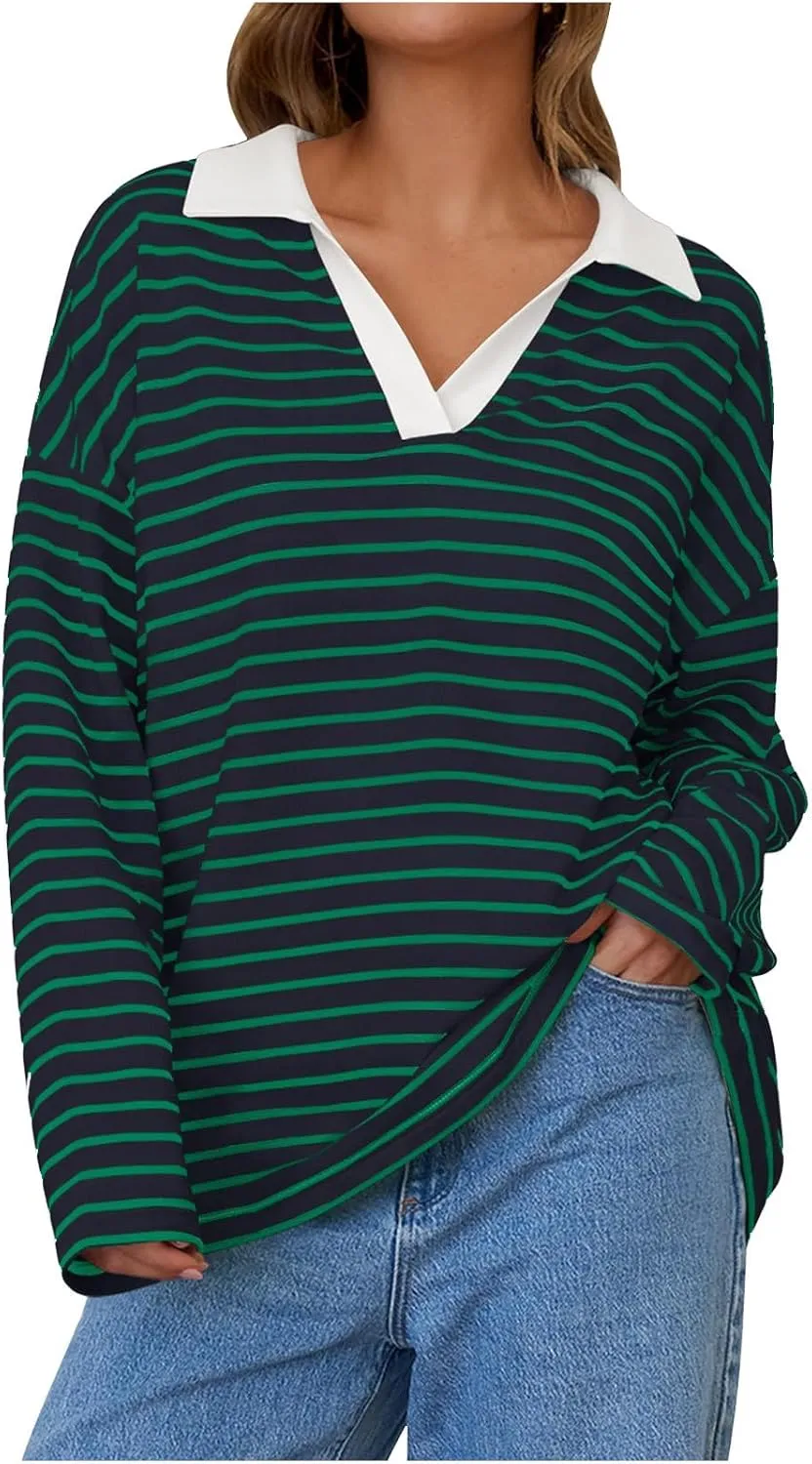 Long Sleeve Striped Oversized Hoodies Sweatshirts For Women Winter Cowl Neck Long Sleeve Pullover Teen Tops Clothes