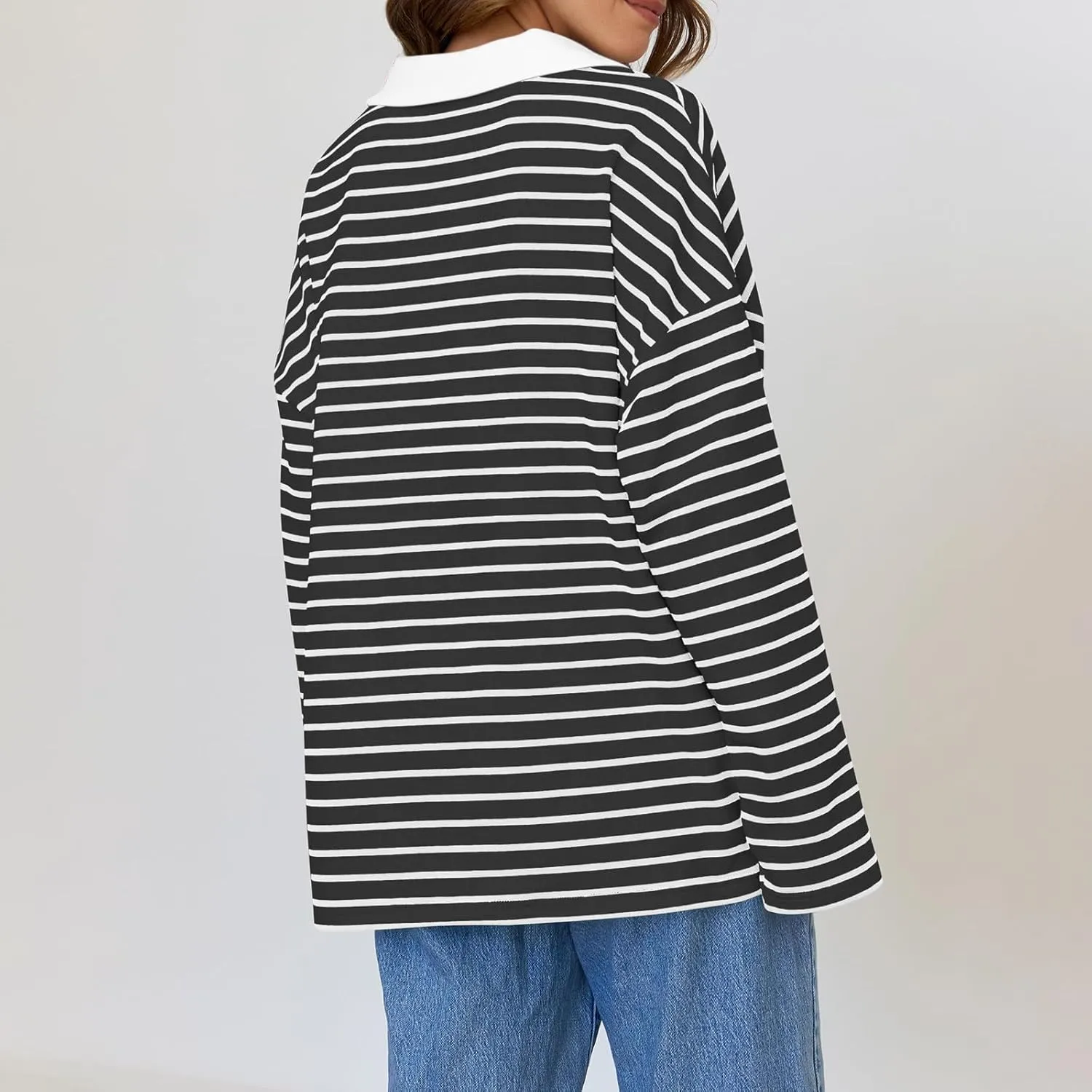 Long Sleeve Striped Oversized Hoodies Sweatshirts For Women Winter Cowl Neck Long Sleeve Pullover Teen Tops Clothes