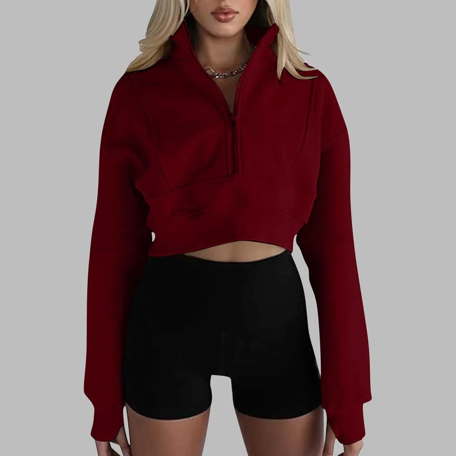 Long Sleeve Women Casual V Neck Pullover Tunic 2024 Winter SweatshirtsPlus Size Comfy Clothes with Thumb Hole