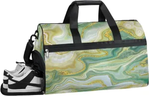 Marble Turquoise Gold Sports Gym Bag for Women and Men Travel Duffel Bag Overnight Shoulder Bag Waterproof Workout Bag Portable Sports Tote with Shoes Compartment