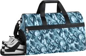 Marine Camouflage Sports Gym Bag with Wet Pocket & Shoes Compartment Waterproof Workout Duffel Bag for Women and Men Weekender Overnight Duffle Bag Travel Carry-on Tote