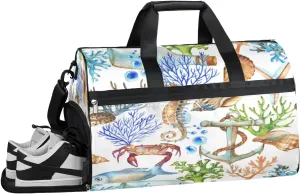 Marine Seahorse Animals Sports Gym Bag with Wet Pocket & Shoes Compartment Waterproof Workout Duffel Bag for Women and Men Weekender Overnight Duffle Bag Travel Carry-on Tote