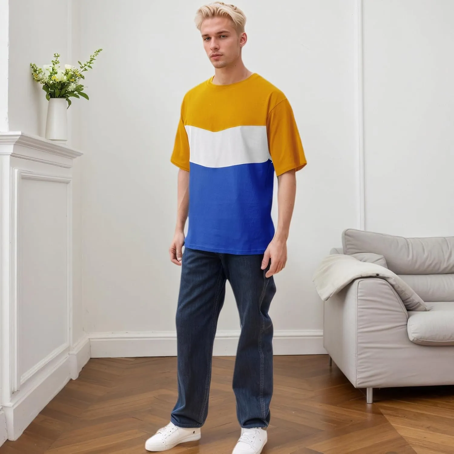 Men's Color Block T-Shirts Casual Short Sleeves Summer Basic Crew Neck Tee Tops