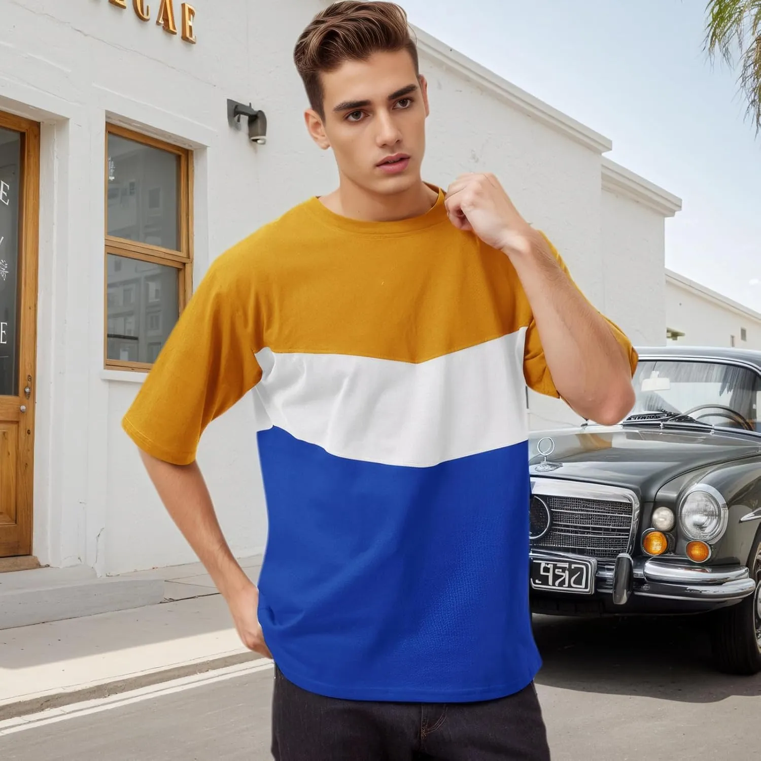 Men's Color Block T-Shirts Casual Short Sleeves Summer Basic Crew Neck Tee Tops