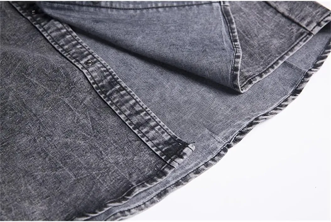 Men's Denim Shirt, Short Sleeves, Double Pockets, Slim Fit, Slightly Elastic Denim Shirt