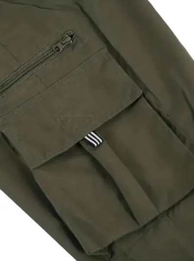 Men's Lightweight Multi-Pocket Cargo Pants Set with Drawstring Waist, Regular Fit Street Style