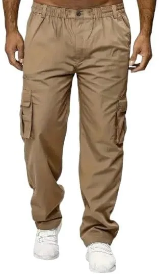 Men's Lightweight Multi-Pocket Cargo Pants Set with Drawstring Waist, Regular Fit Street Style