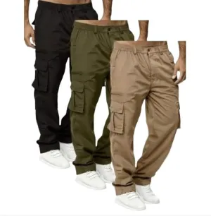 Men's Lightweight Multi-Pocket Cargo Pants Set with Drawstring Waist, Regular Fit Street Style
