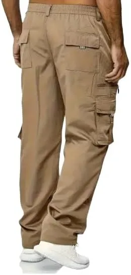Men's Lightweight Multi-Pocket Cargo Pants Set with Drawstring Waist, Regular Fit Street Style