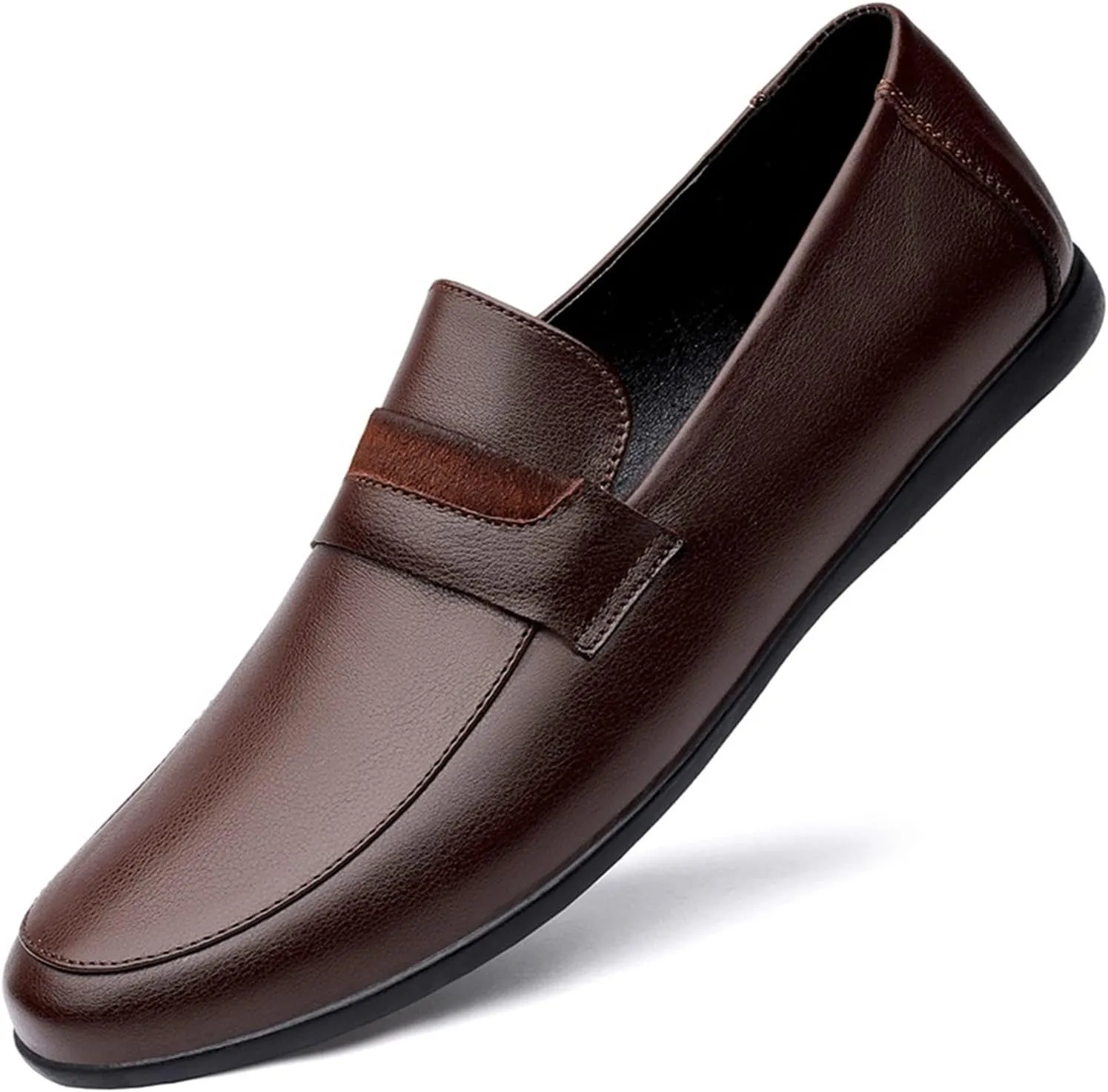 Mens Loafers Simple Round Toe Penny Loafers Leather Slip Resistant Anti-Slip Comfortable Party Fashion Slip-ons