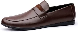 Mens Loafers Simple Round Toe Penny Loafers Leather Slip Resistant Anti-Slip Comfortable Party Fashion Slip-ons