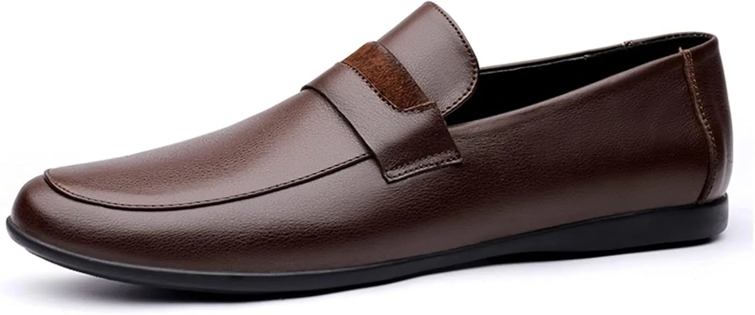 Mens Loafers Simple Round Toe Penny Loafers Leather Slip Resistant Anti-Slip Comfortable Party Fashion Slip-ons