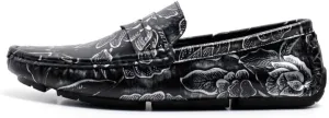 Men's Loafers Square Toe Floral Print Nubuck Leather Penny Driving Loafers Flat Heel Comfortable Slip Resistant Casual Prom Slip-ons