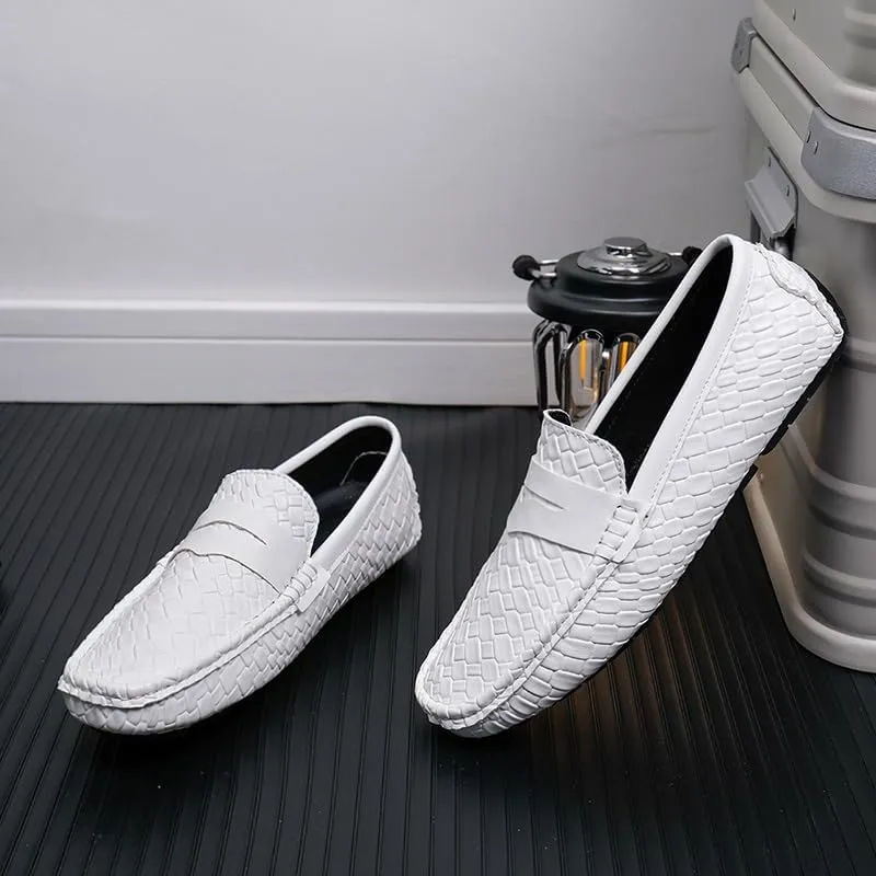 Mens Loafers Square Toe Vegan Leather Stone Pattern Penny Loafers Slip Resistant Lightweight Flexible Wedding Prom Slip-ons