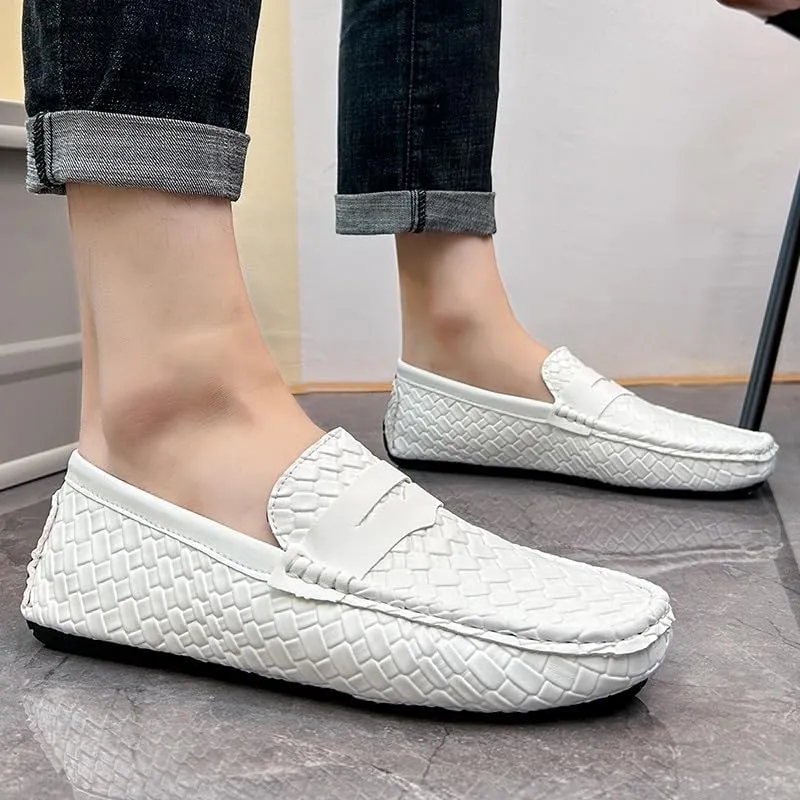 Mens Loafers Square Toe Vegan Leather Stone Pattern Penny Loafers Slip Resistant Lightweight Flexible Wedding Prom Slip-ons