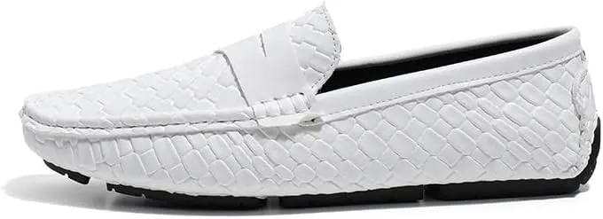 Mens Loafers Square Toe Vegan Leather Stone Pattern Penny Loafers Slip Resistant Lightweight Flexible Wedding Prom Slip-ons