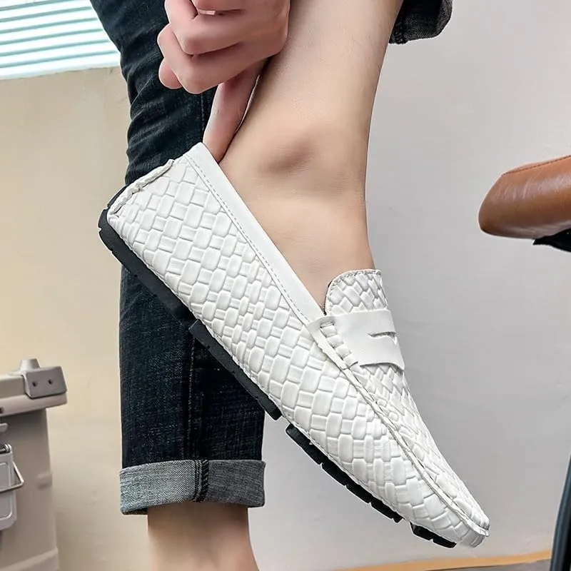 Mens Loafers Square Toe Vegan Leather Stone Pattern Penny Loafers Slip Resistant Lightweight Flexible Wedding Prom Slip-ons
