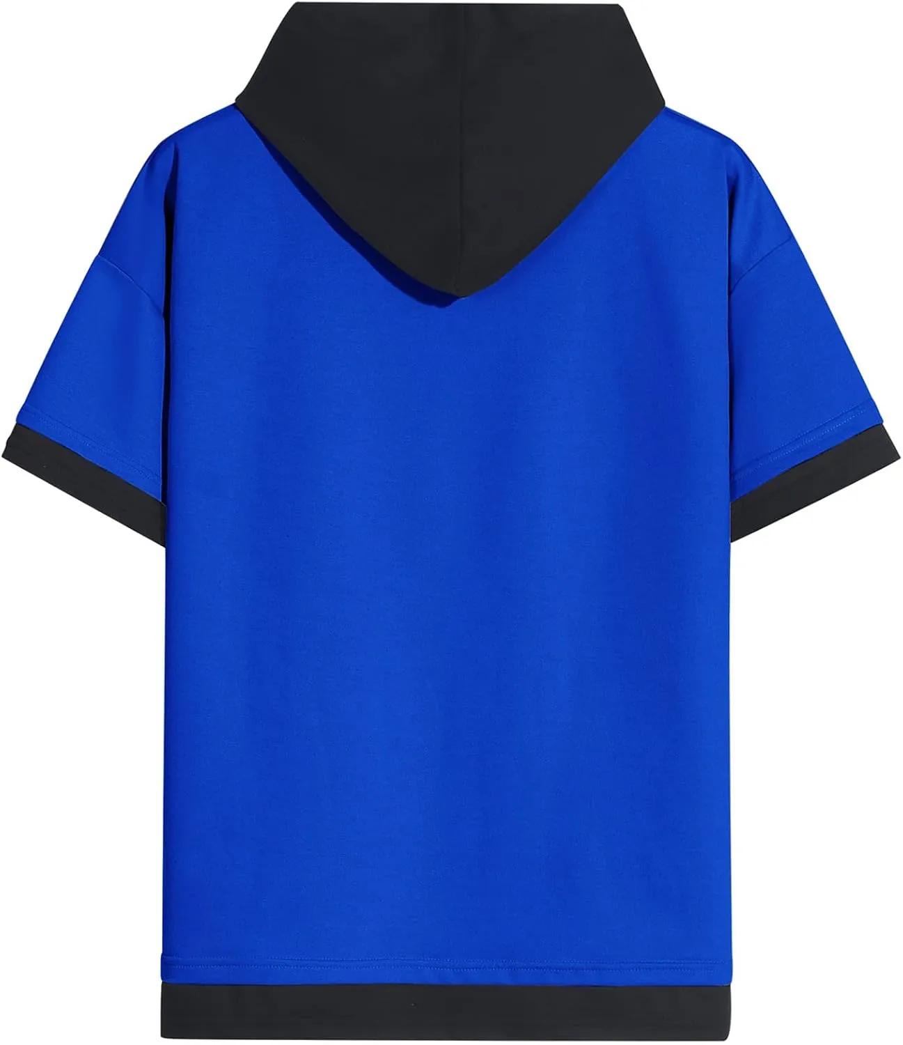 Mens Short Sleeve Hoodie Soft Cotton Color Block Moisture Wicking Big Pocket Streetwear Sweatshirt T-Shirt