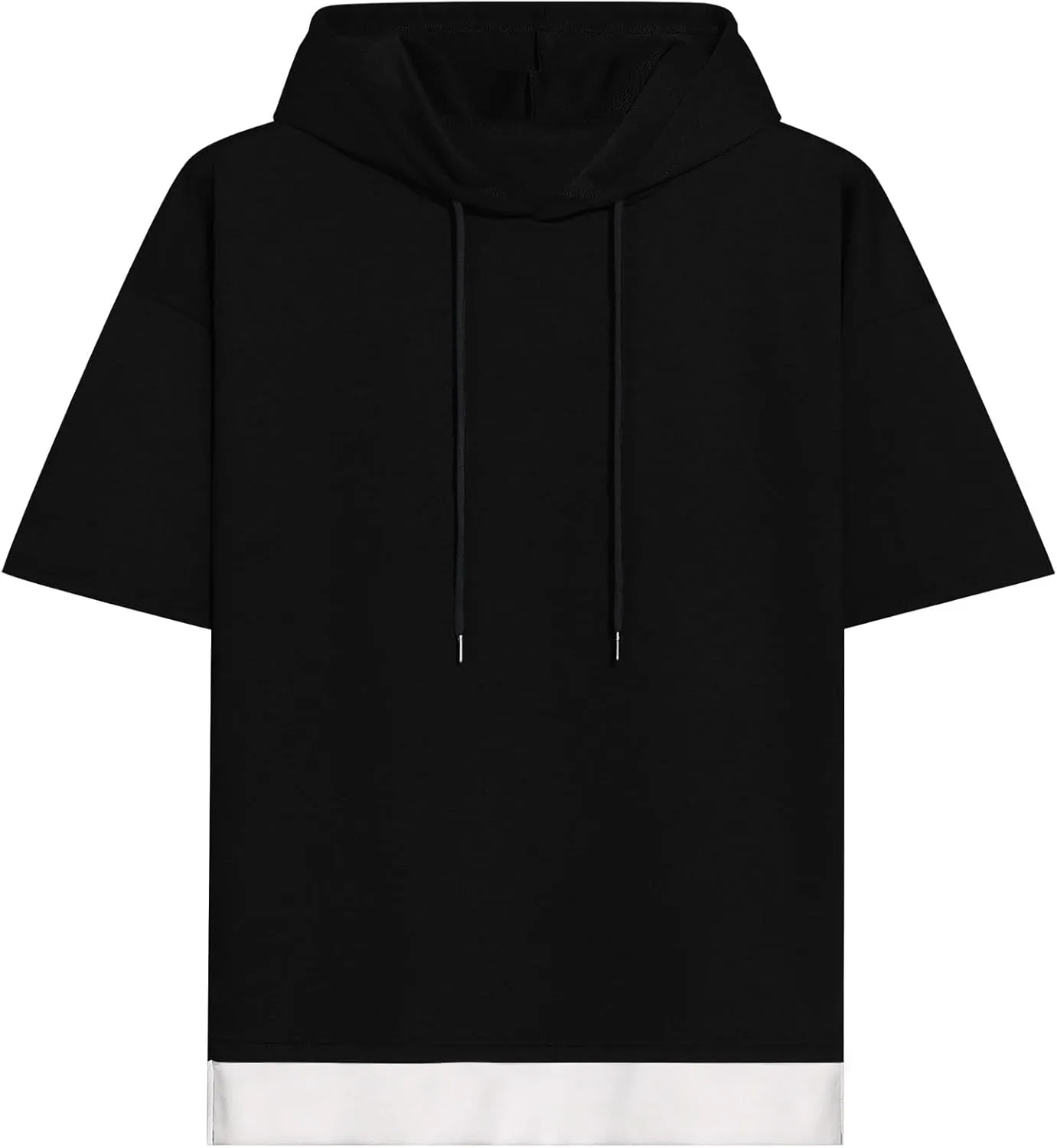 Mens Short Sleeve Hoodie Soft Cotton Color Block Moisture Wicking Patchwork Unisex Hip Hop T-Shirt Hoodie