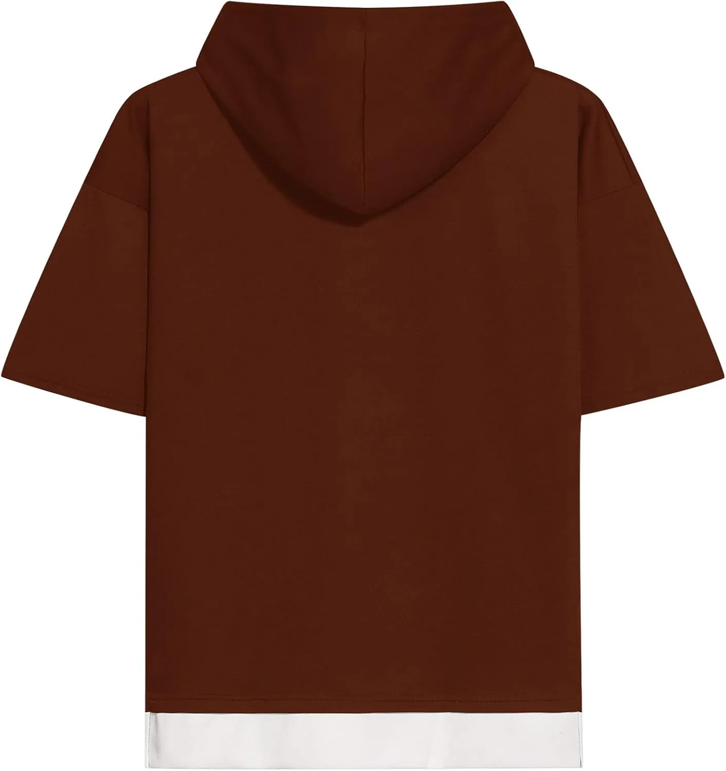 Mens Short Sleeve Hoodie Soft Cotton Color Block Moisture Wicking Patchwork Unisex Hip Hop T-Shirt Hoodie