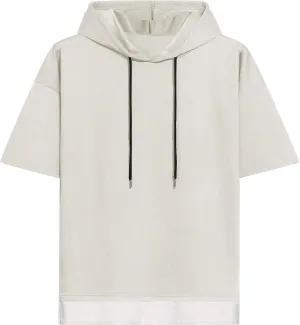 Mens Short Sleeve Hoodie Soft Cotton Color Block Moisture Wicking Patchwork Unisex Hip Hop T-Shirt Hoodie