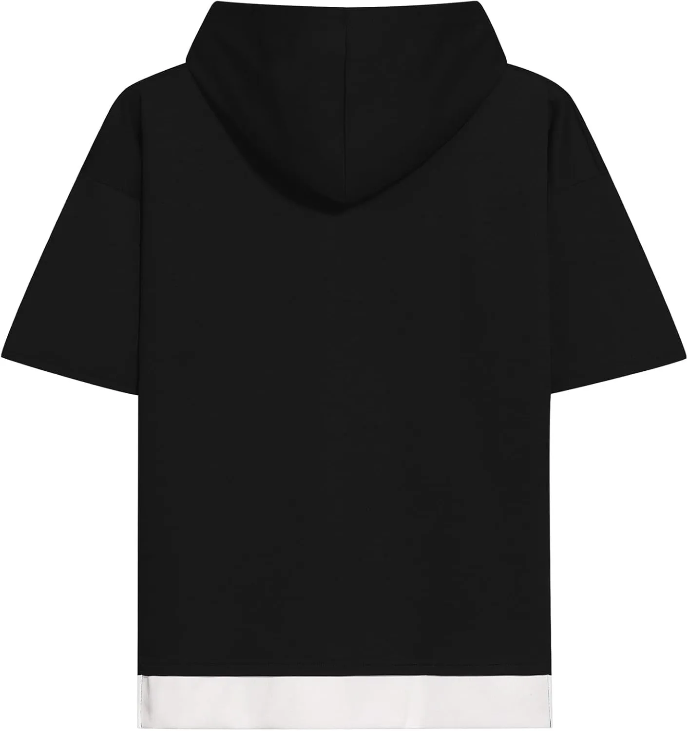 Mens Short Sleeve Hoodie Soft Cotton Color Block Moisture Wicking Patchwork Unisex Hip Hop T-Shirt Hoodie