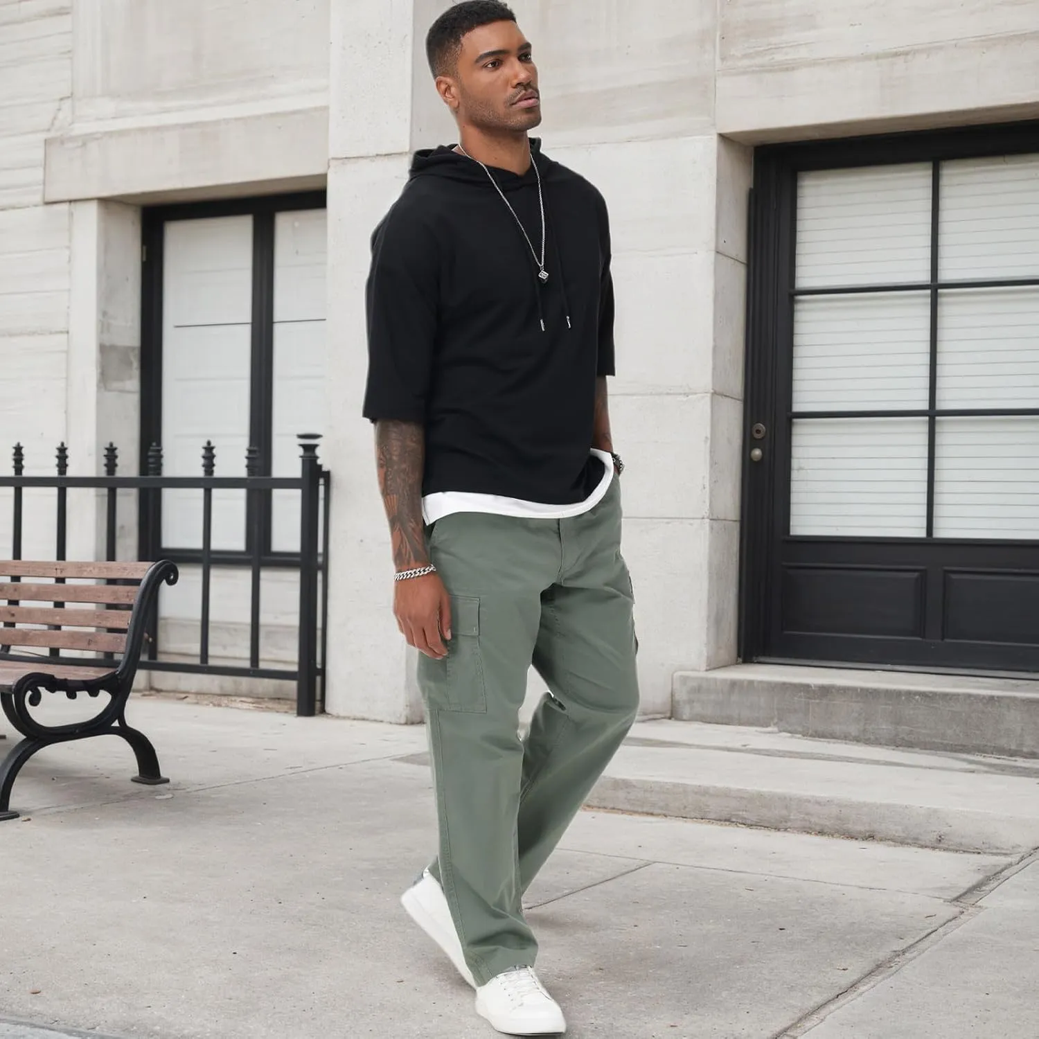 Mens Short Sleeve Hoodie Soft Cotton Color Block Moisture Wicking Patchwork Unisex Hip Hop T-Shirt Hoodie