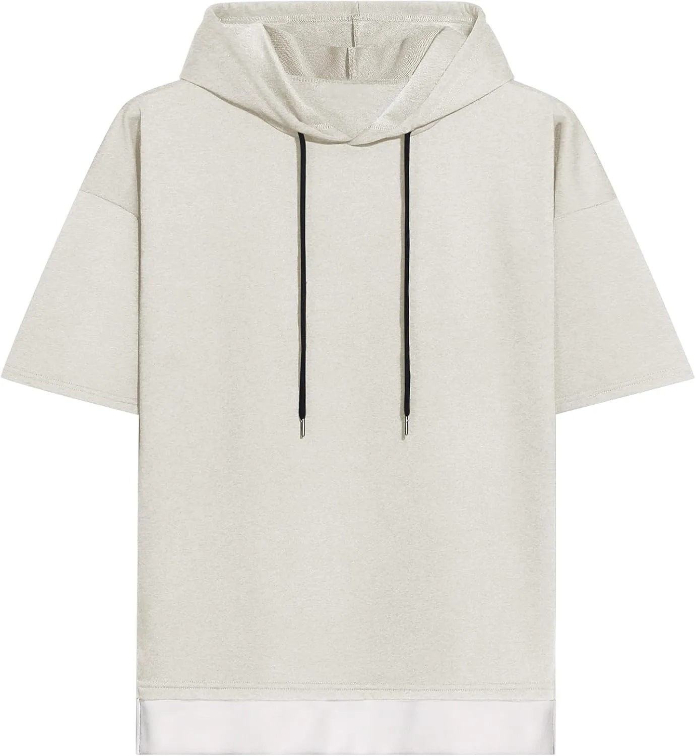 Mens Short Sleeve Hoodie Soft Cotton Color Block Moisture Wicking Patchwork Unisex Hip Hop T-Shirt Hoodie