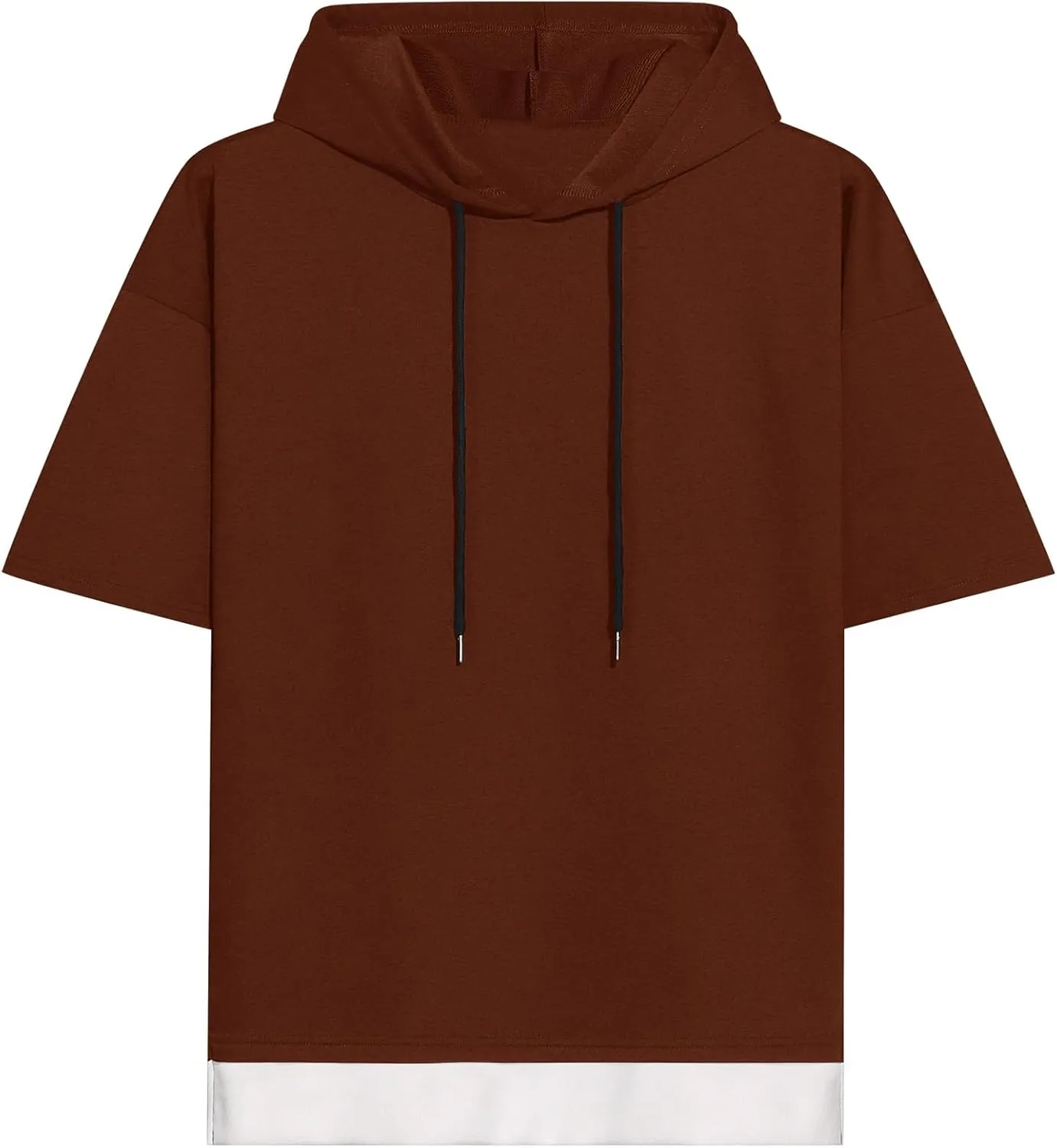 Mens Short Sleeve Hoodie Soft Cotton Color Block Moisture Wicking Patchwork Unisex Hip Hop T-Shirt Hoodie