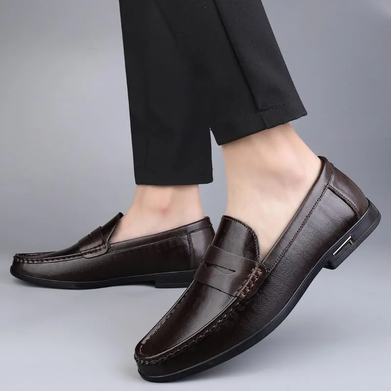 Men's Slip-Ons Loafers Mens Genuine Leather Dress Shoes Pointed Toe Classic Formal Business Oxfords Shoes