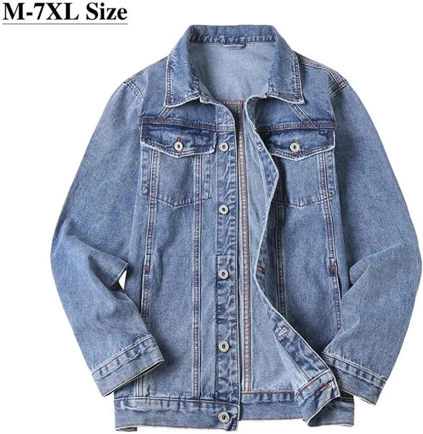 Men's Spring Cotton Lapel Large Size Trucker Denim Jacket Loose Fashion Casual Street Style Denim Top