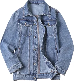 Men's Spring Cotton Lapel Large Size Trucker Denim Jacket Loose Fashion Casual Street Style Denim Top