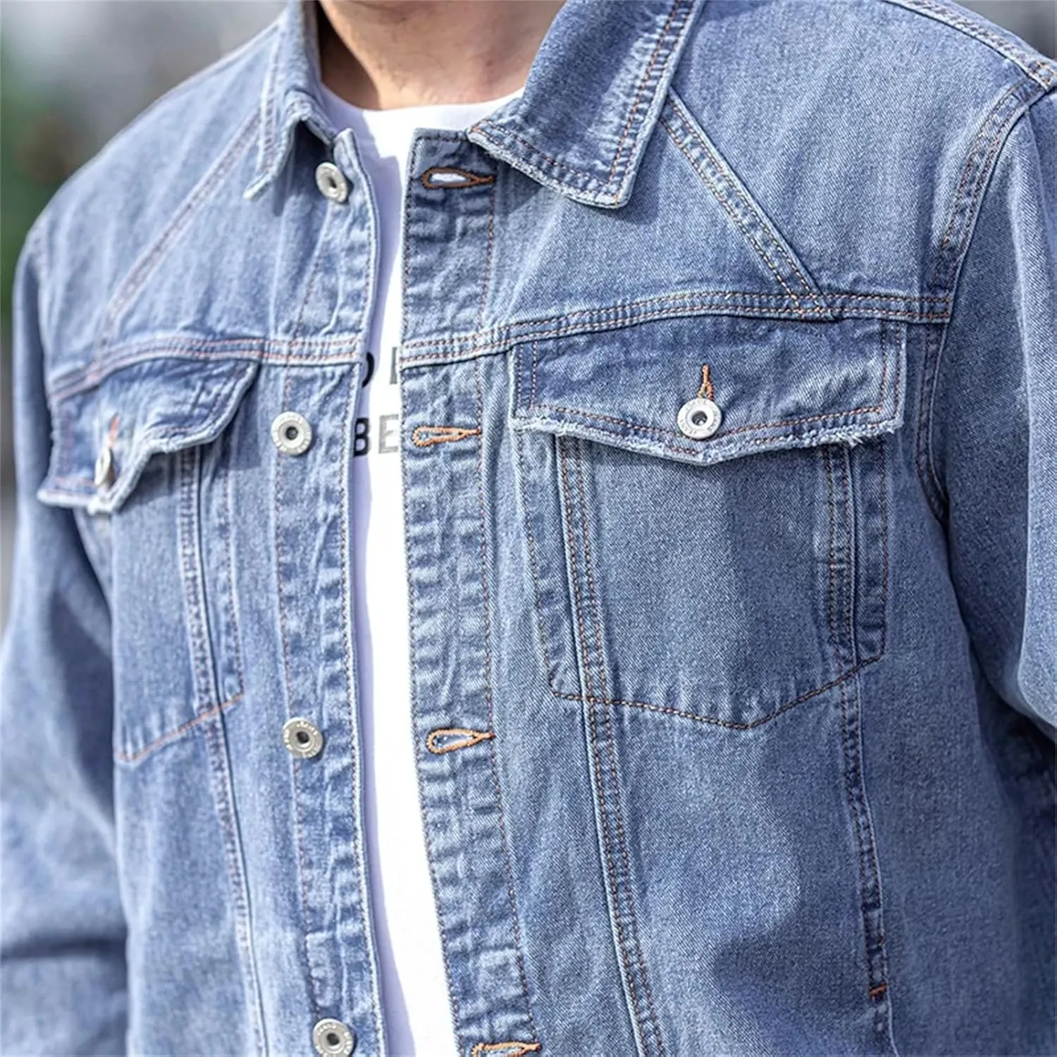 Men's Spring Cotton Lapel Large Size Trucker Denim Jacket Loose Fashion Casual Street Style Denim Top
