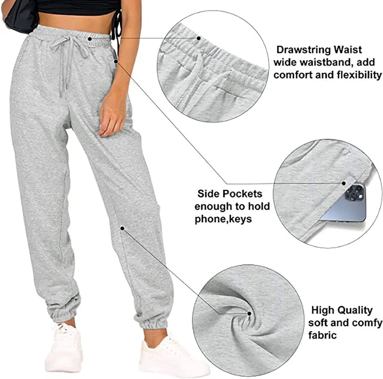 MESLIMA Women's Solid Color Sweatpants Drawstring Jogger Pants Cinch Bottom Casual Elastic Waist Workout Trousers