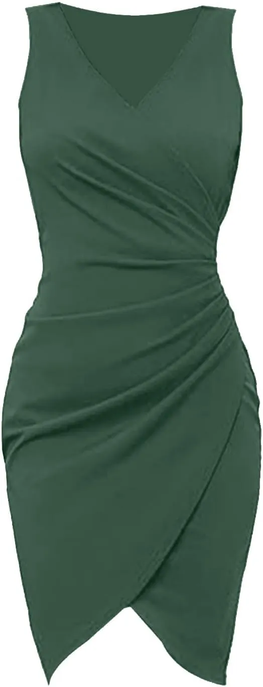midelxp Cocktail Dresses for Women Elegant Ruched Wrap V Neck Bodycon Dresses Summer Tank Dresses for Wedding Guest 2024
