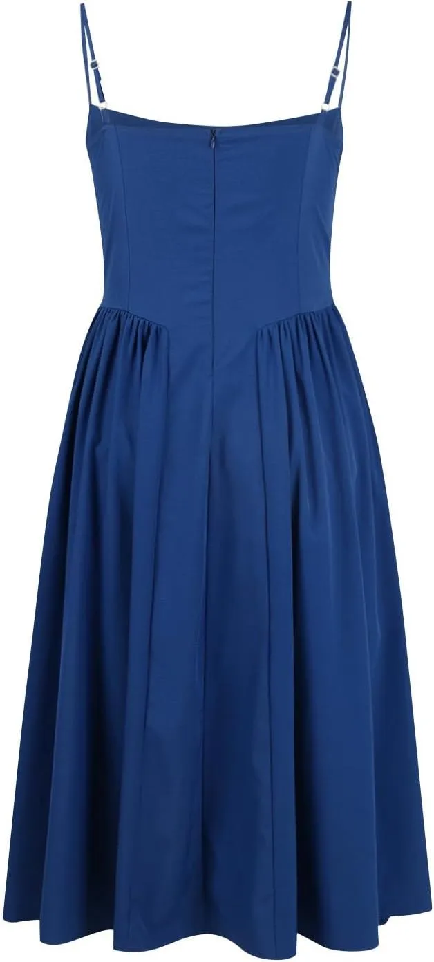 midelxp Womens Corset Dress Elegant Spaghetti Strap Bustier Midi Dress Low Cut Flowy Pleated Hem Formal Dresses with Pockets