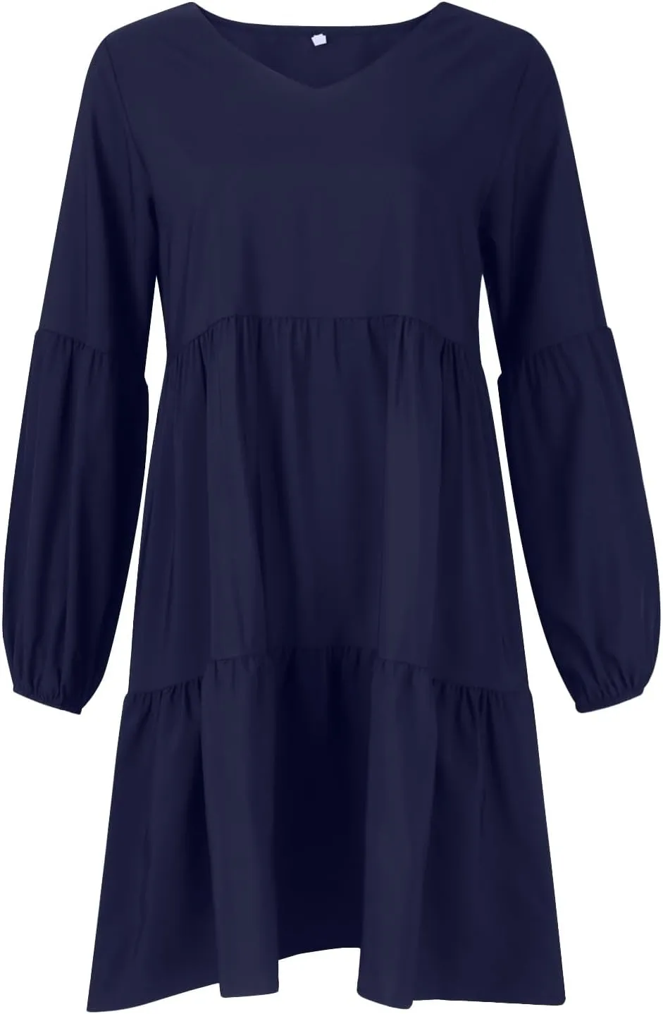 Mini Dresses for Women,2024 Summer Trendy Ruched Ruffle Babydoll Dress,Casual Loose V Neck Long Sleeve Beach Dress