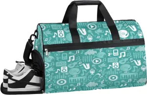 Music Notes Paino Sports Gym Bag with Wet Pocket & Shoes Compartment Waterproof Workout Duffel Bag for Women and Men Weekender Overnight Duffle Bag Travel Carry-on Tote